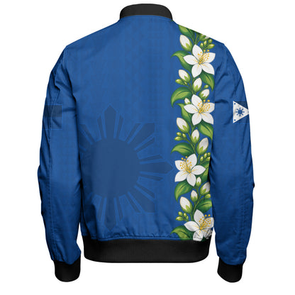 Philippines Filipinos Bomber Jacket Sampaguita Flower Tribal Polynesian Sun Island Style