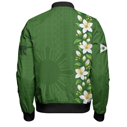 Philippines Filipinos Bomber Jacket Sampaguita Flower Tribal Polynesian Sun Island Style