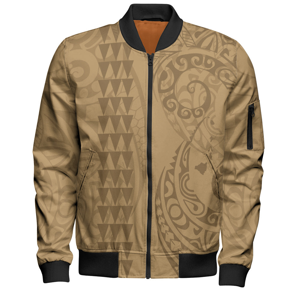 Hawaii Bomber Jacket Map Kakau Style Golden