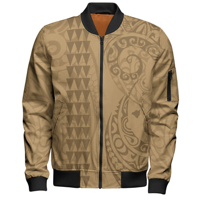 Hawaii Bomber Jacket Map Kakau Style Golden