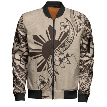 Philippines Filipinos Bomber Jacket Sun and Sampaguita Flower Tribal Pattern