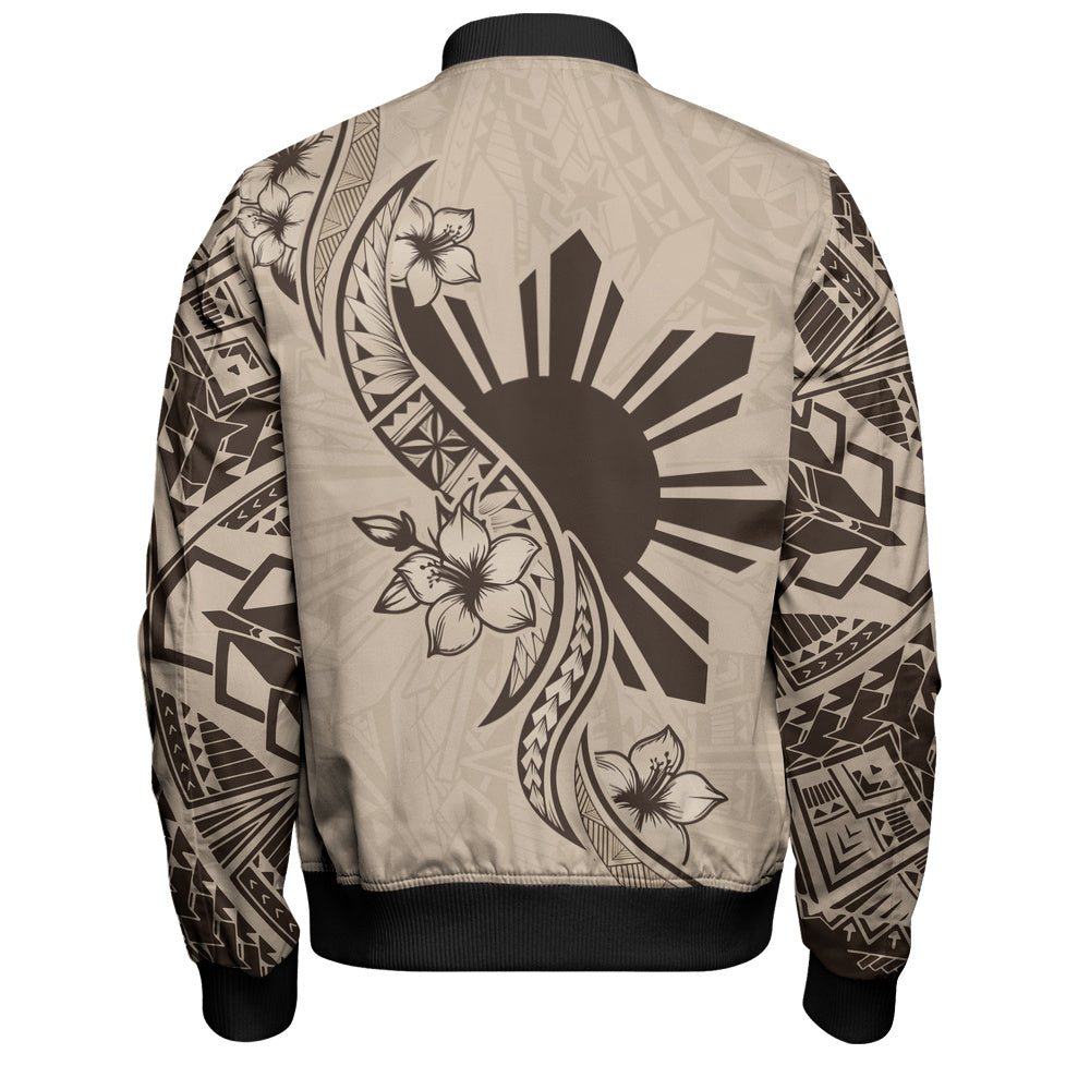 Philippines Filipinos Bomber Jacket Sun and Sampaguita Flower Tribal Pattern