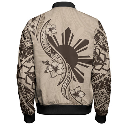 Philippines Filipinos Bomber Jacket Sun and Sampaguita Flower Tribal Pattern