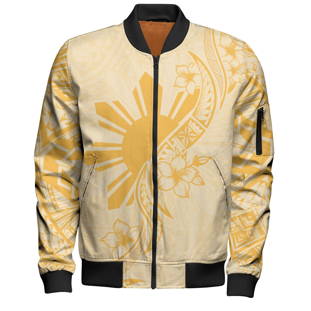 Philippines Filipinos Bomber Jacket Sun and Sampaguita Flower Tribal Pattern