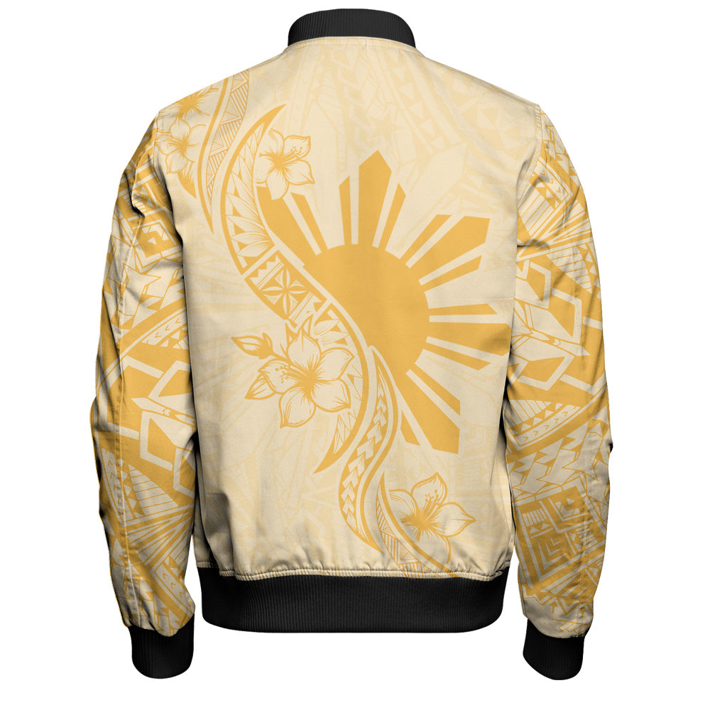 Philippines Filipinos Bomber Jacket Sun and Sampaguita Flower Tribal Pattern