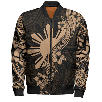 Philippines Filipinos Bomber Jacket Sun and Sampaguita Flower Tribal Pattern