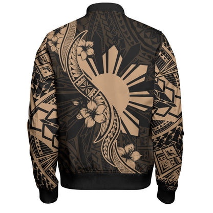 Philippines Filipinos Bomber Jacket Sun and Sampaguita Flower Tribal Pattern