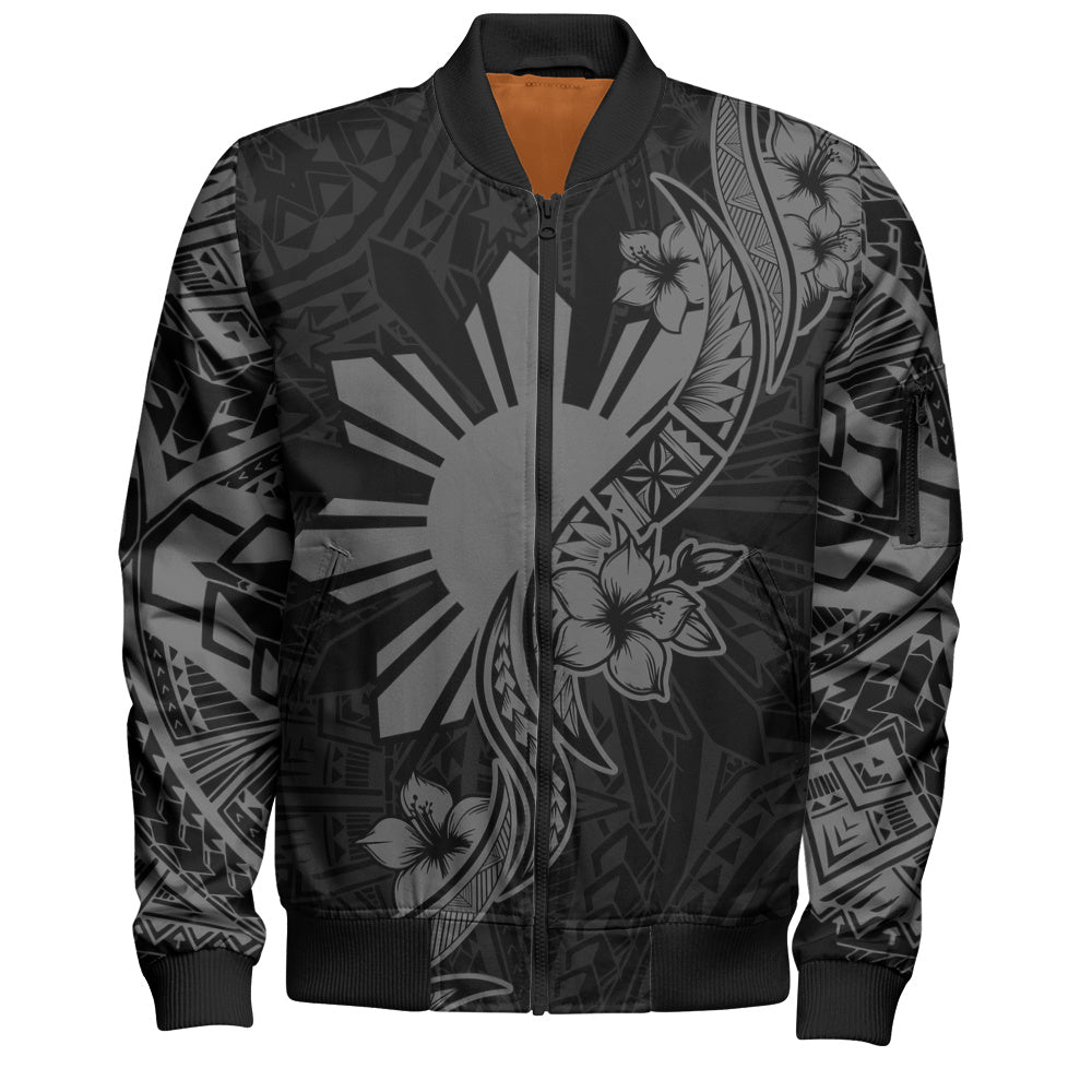 Philippines Filipinos Bomber Jacket Sun and Sampaguita Flower Tribal Pattern