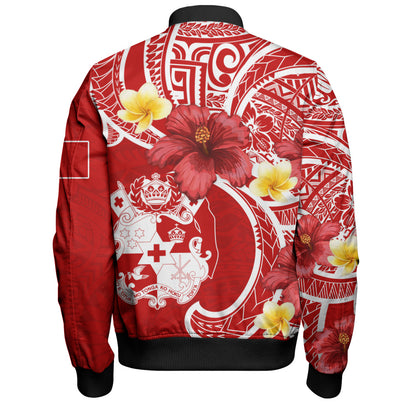 Tonga Bomber Jacket Royal Kingdom Crest Hibiscus Polynesian Tribal Heritage
