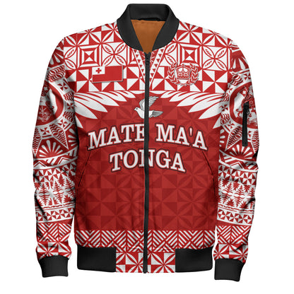 Tonga Bomber Jacket Mate Ma'a Tonga Rugby Royal Crown Polynesian Tribal Pride