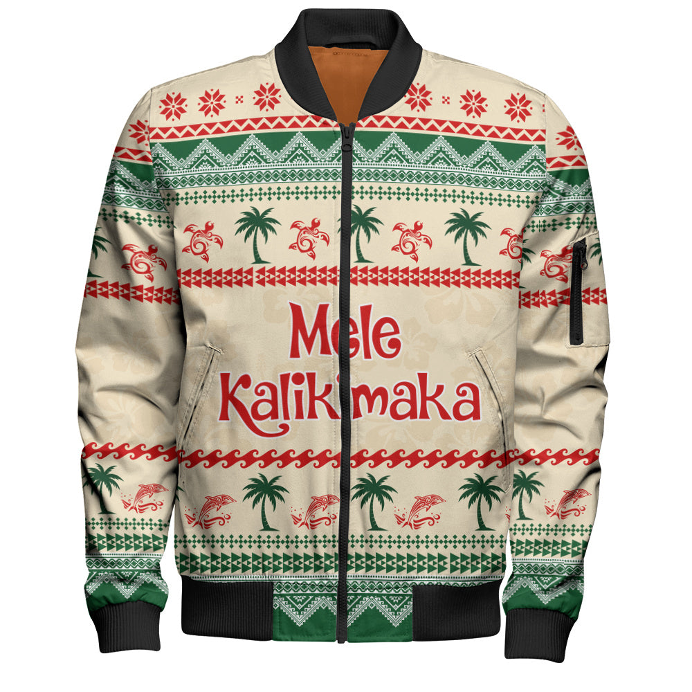 Hawaii Bomber Jacket Mele Kalikimaka King Kamehameha Santa Polynesian Tribal Heritage