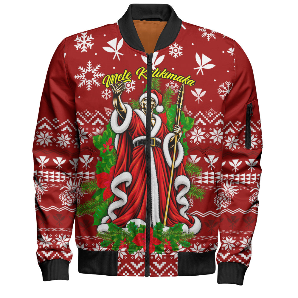 Hawaii Bomber Jacket Mele Kalikimaka King Kamehameha Santa Polynesian Holiday Spirit