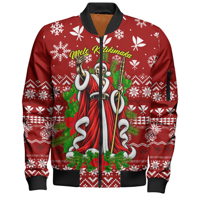 Hawaii Bomber Jacket Mele Kalikimaka King Kamehameha Santa Polynesian Holiday Spirit