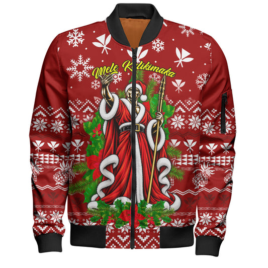 Hawaii Bomber Jacket Mele Kalikimaka King Kamehameha Santa Polynesian Holiday Spirit