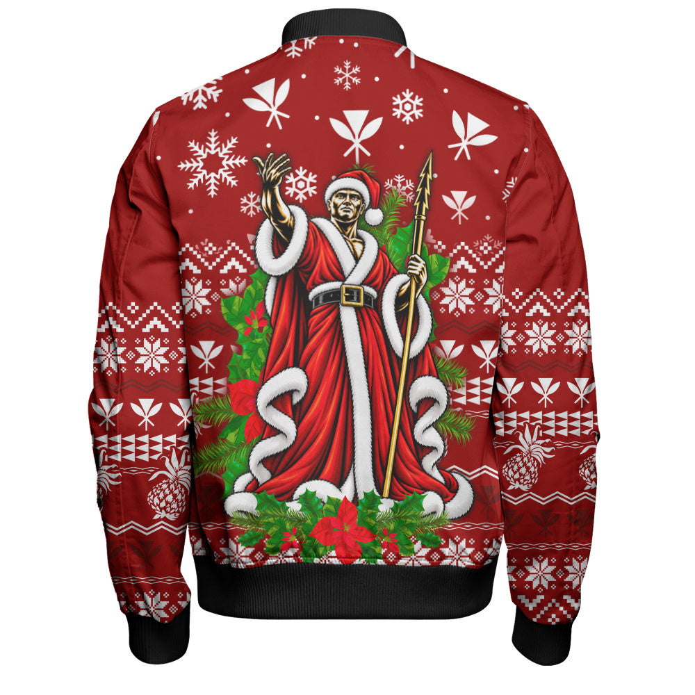Hawaii Bomber Jacket Mele Kalikimaka King Kamehameha Santa Polynesian Holiday Spirit