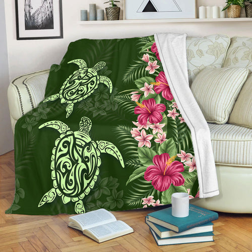 Hawaii Premium Blanket Polynesian Sea Turtle Hibiscus Tropical Style
