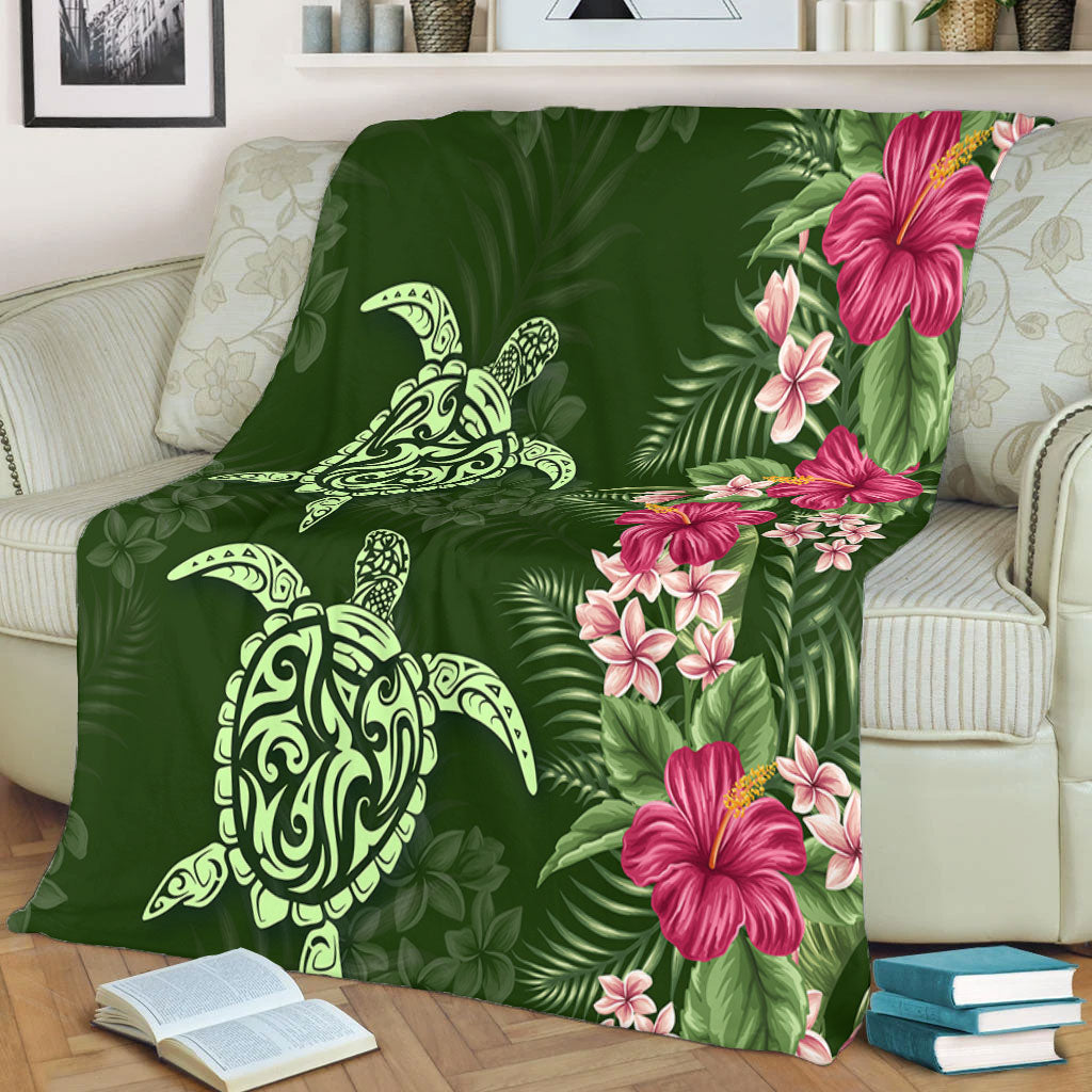 Hawaii Premium Blanket Polynesian Sea Turtle Hibiscus Tropical Style