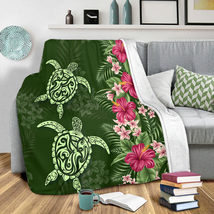 Hawaii Premium Blanket Polynesian Sea Turtle Hibiscus Tropical Style