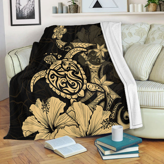 Hawaii Premium Blanket Golden Honu Hibiscus Serenity Style