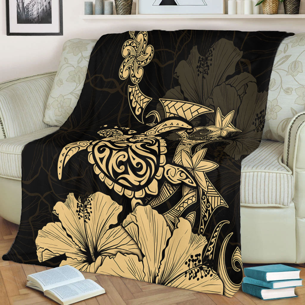 Hawaii Premium Blanket Golden Honu Hibiscus Serenity Style