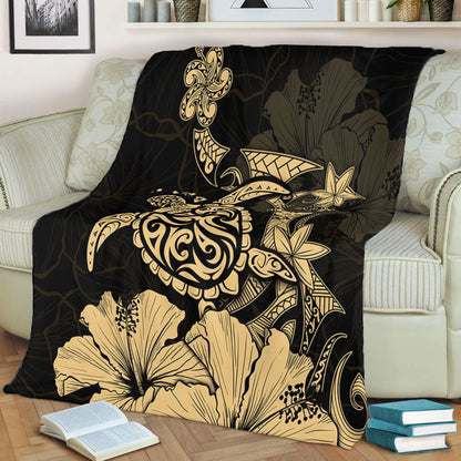 Hawaii Premium Blanket Golden Honu Hibiscus Serenity Style