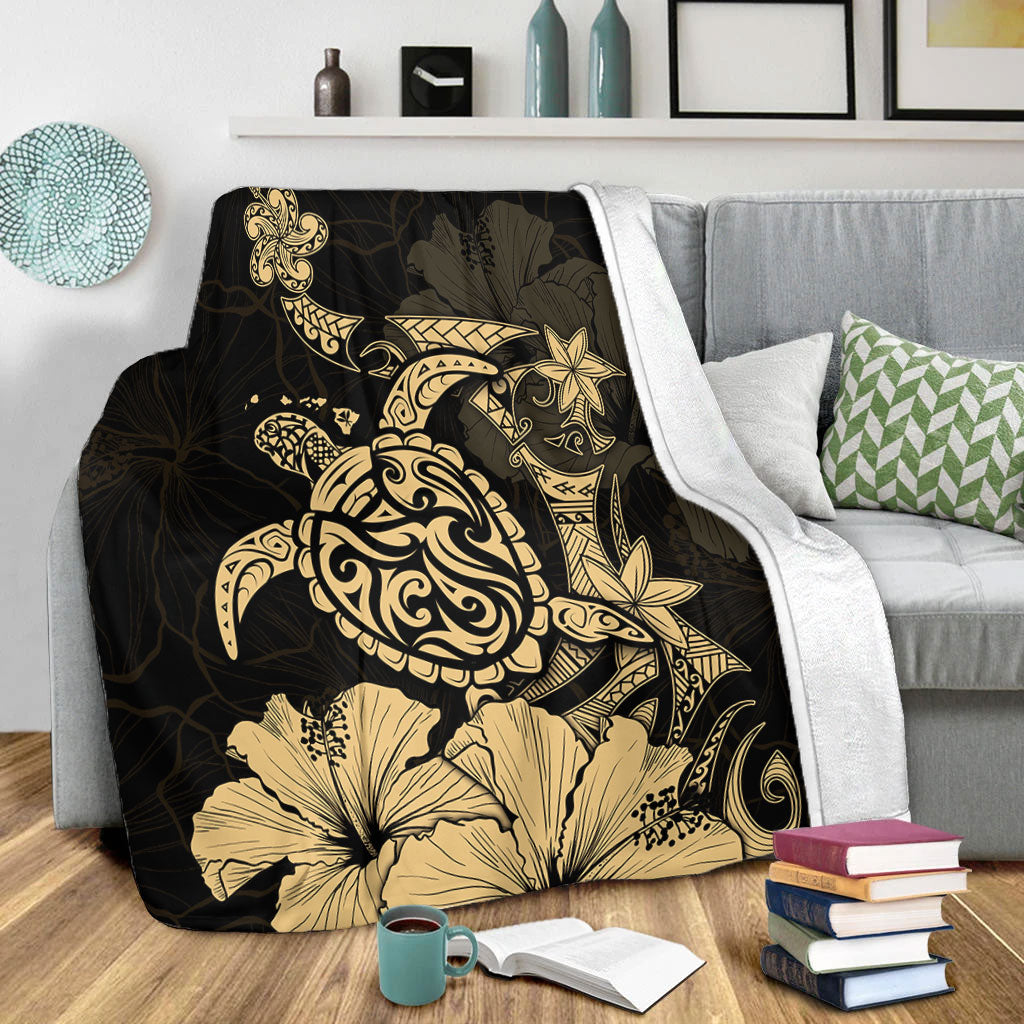 Hawaii Premium Blanket Golden Honu Hibiscus Serenity Style