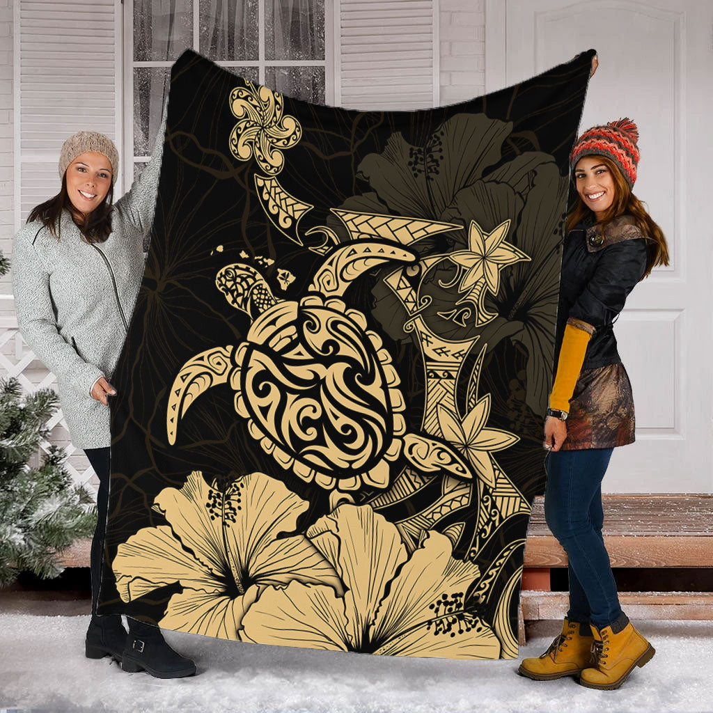 Hawaii Premium Blanket Golden Honu Hibiscus Serenity Style