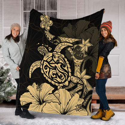 Hawaii Premium Blanket Golden Honu Hibiscus Serenity Style