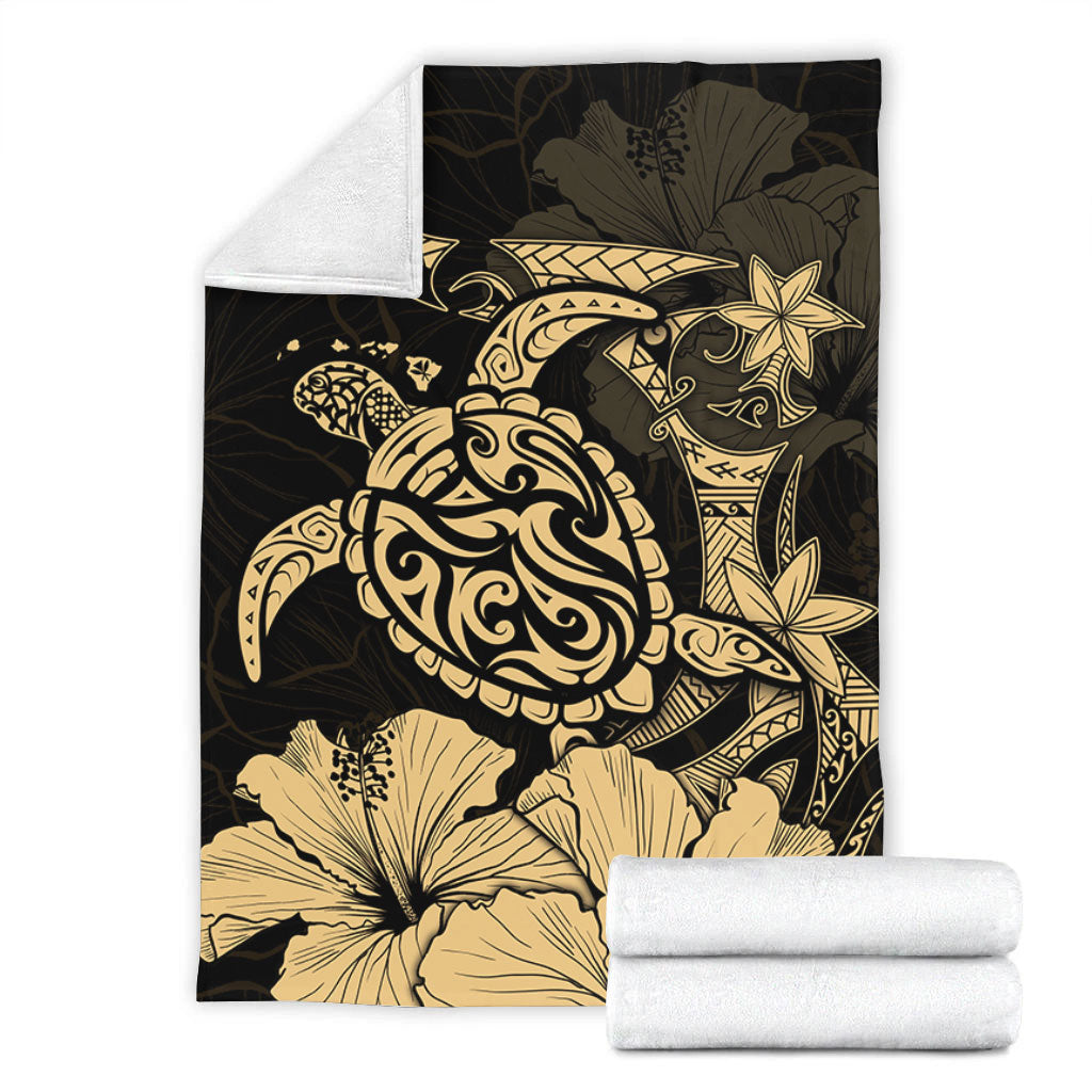 Hawaii Premium Blanket Golden Honu Hibiscus Serenity Style
