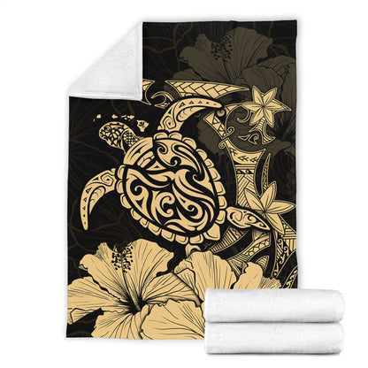 Hawaii Premium Blanket Golden Honu Hibiscus Serenity Style