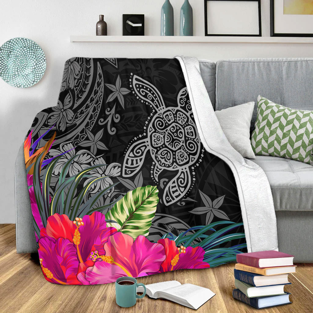 Hawaii Premium Blanket Tropical Honu Hibiscus Garden Style