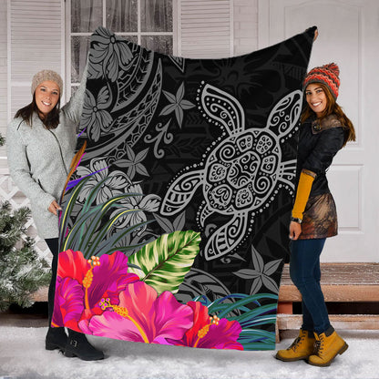 Hawaii Premium Blanket Tropical Honu Hibiscus Garden Style