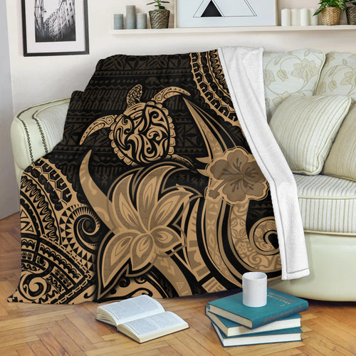 Hawaii Premium Blanket Honu Turtle Hibiscus Tribal Legacy