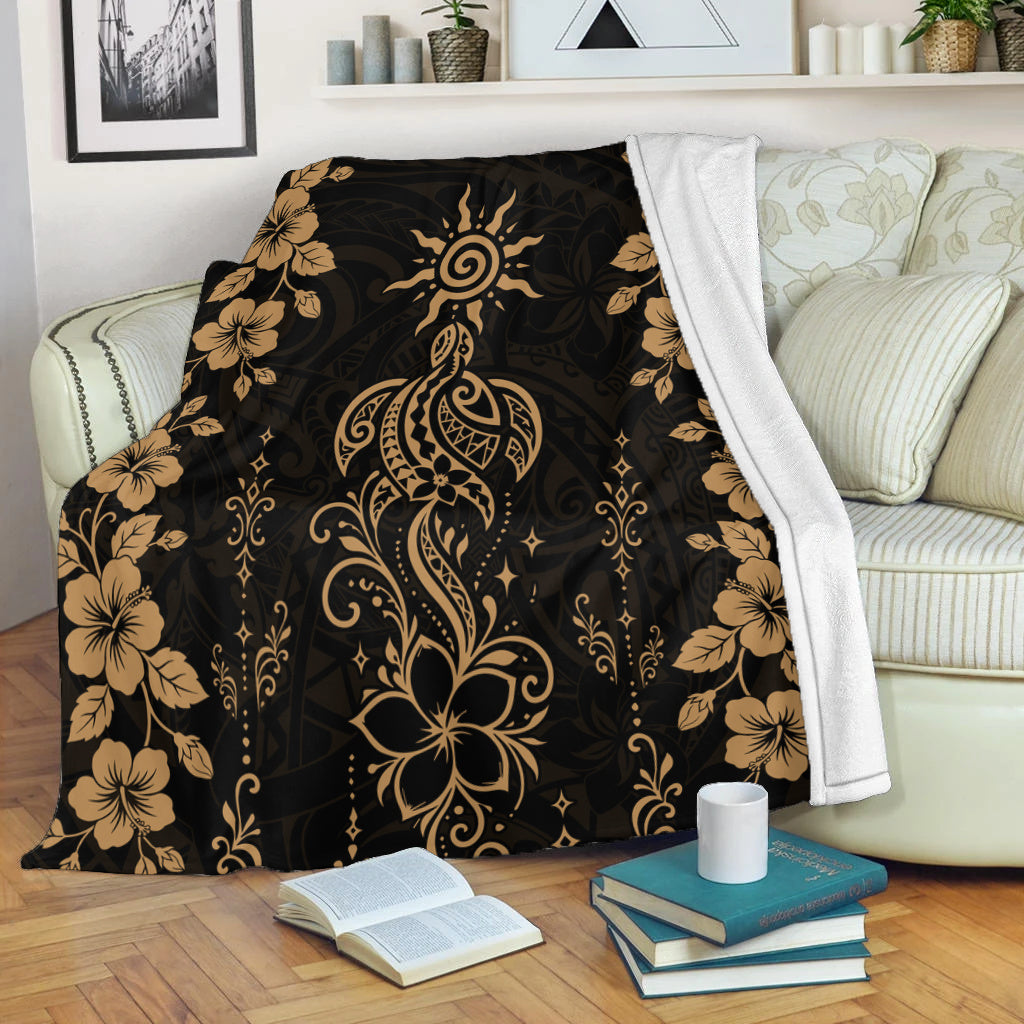 Hawaii Premium Blanket Vintage Honu Hibiscus Floral Elegance
