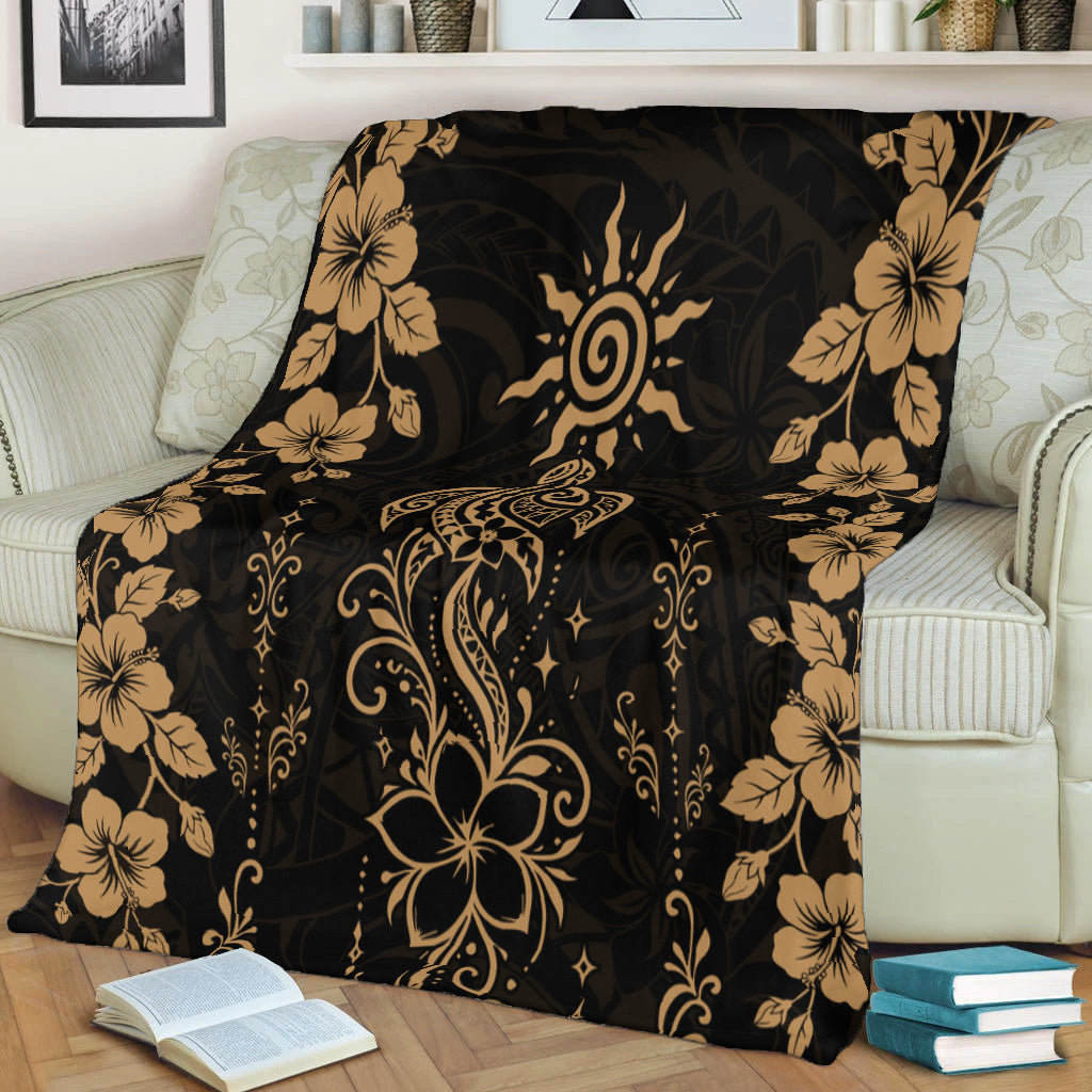 Hawaii Premium Blanket Vintage Honu Hibiscus Floral Elegance