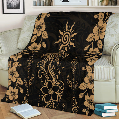 Hawaii Premium Blanket Vintage Honu Hibiscus Floral Elegance