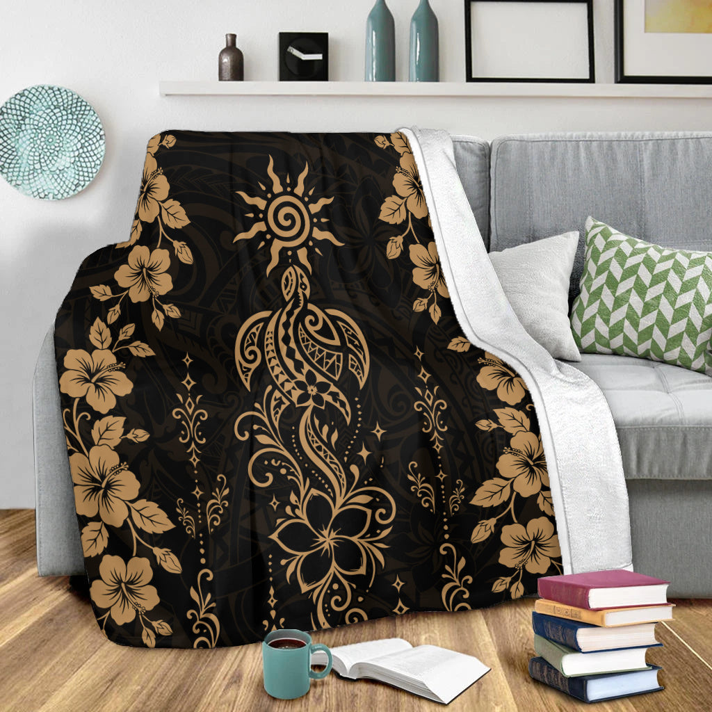 Hawaii Premium Blanket Vintage Honu Hibiscus Floral Elegance