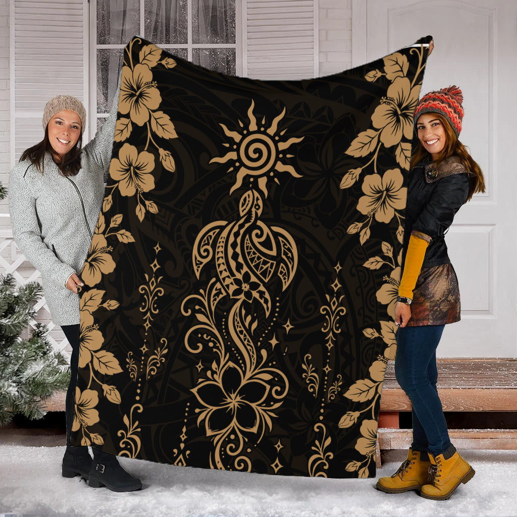 Hawaii Premium Blanket Vintage Honu Hibiscus Floral Elegance