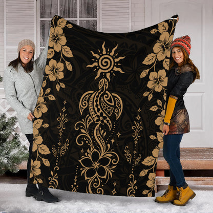 Hawaii Premium Blanket Vintage Honu Hibiscus Floral Elegance