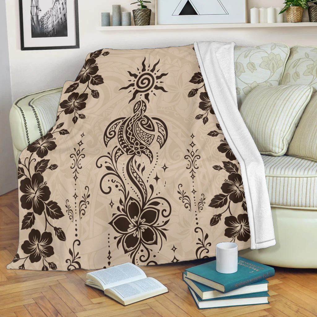Hawaii Premium Blanket Vintage Honu Hibiscus Floral Elegance