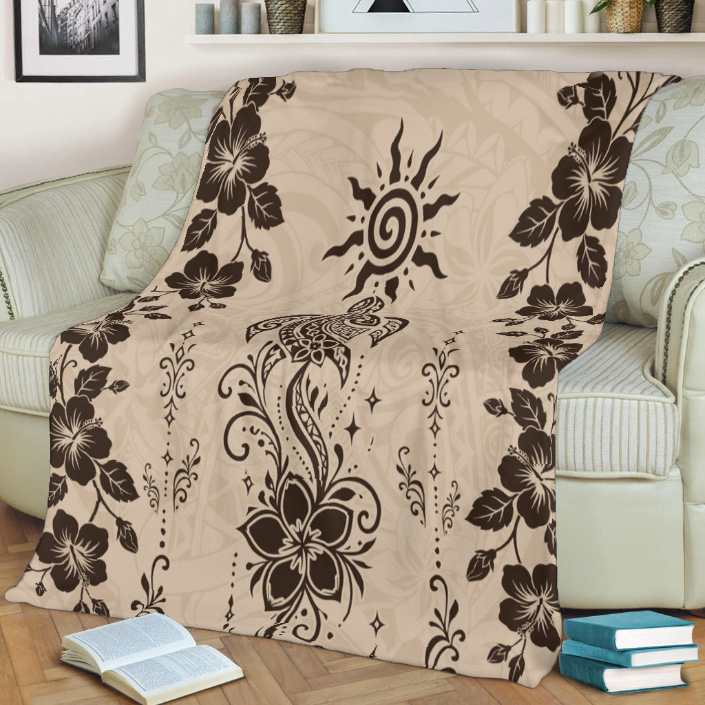 Hawaii Premium Blanket Vintage Honu Hibiscus Floral Elegance
