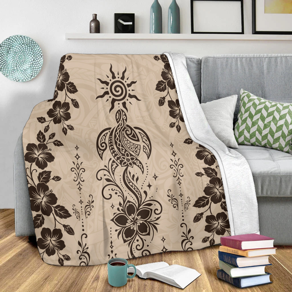 Hawaii Premium Blanket Vintage Honu Hibiscus Floral Elegance