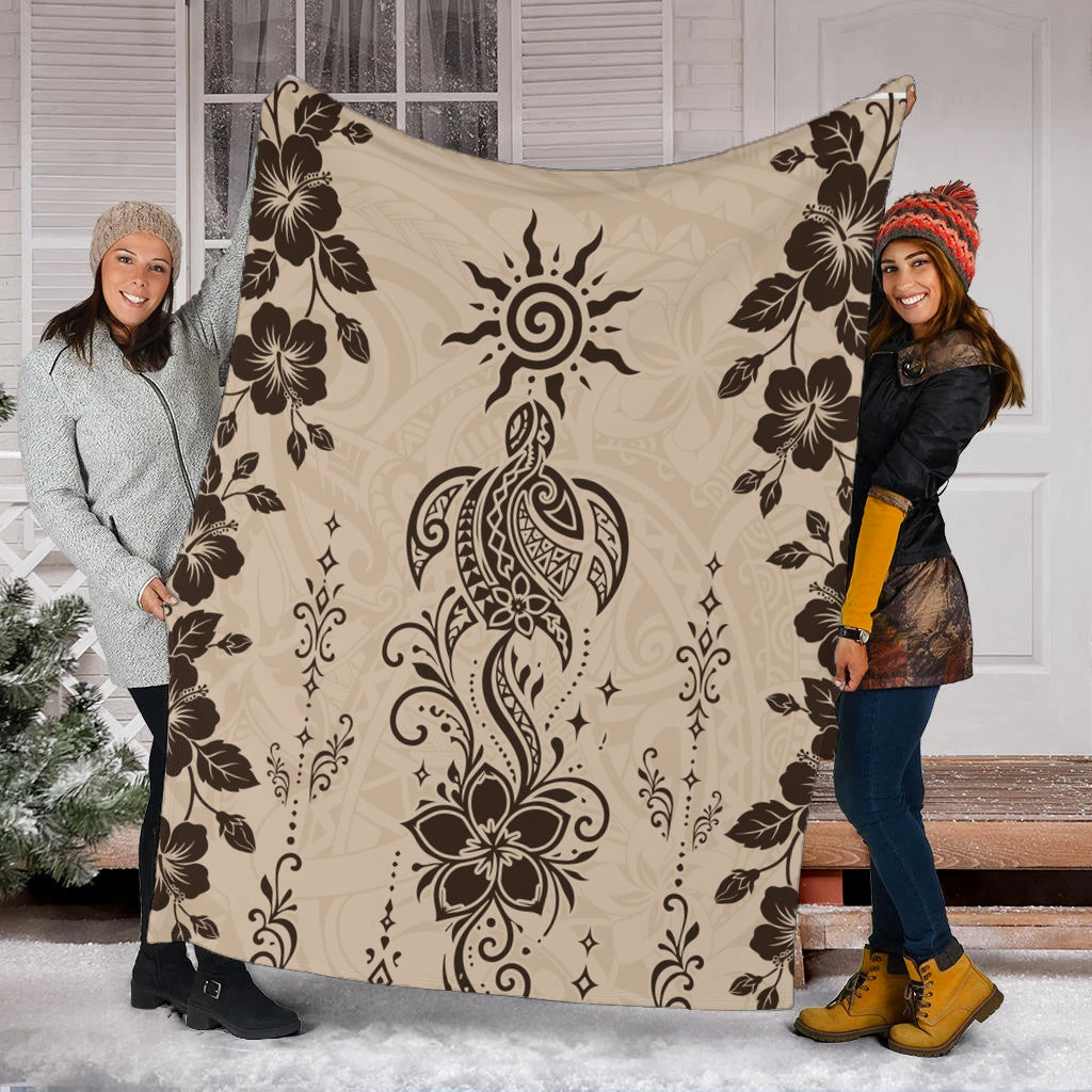 Hawaii Premium Blanket Vintage Honu Hibiscus Floral Elegance