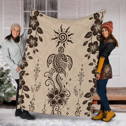 Hawaii Premium Blanket Vintage Honu Hibiscus Floral Elegance