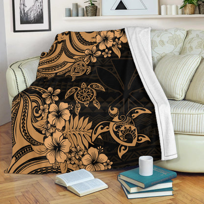 Hawaii Premium Blanket Kanaka Maoli Hibiscus Polynesian Tribal Turtle Print Style