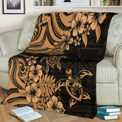 Hawaii Premium Blanket Kanaka Maoli Hibiscus Polynesian Tribal Turtle Print Style