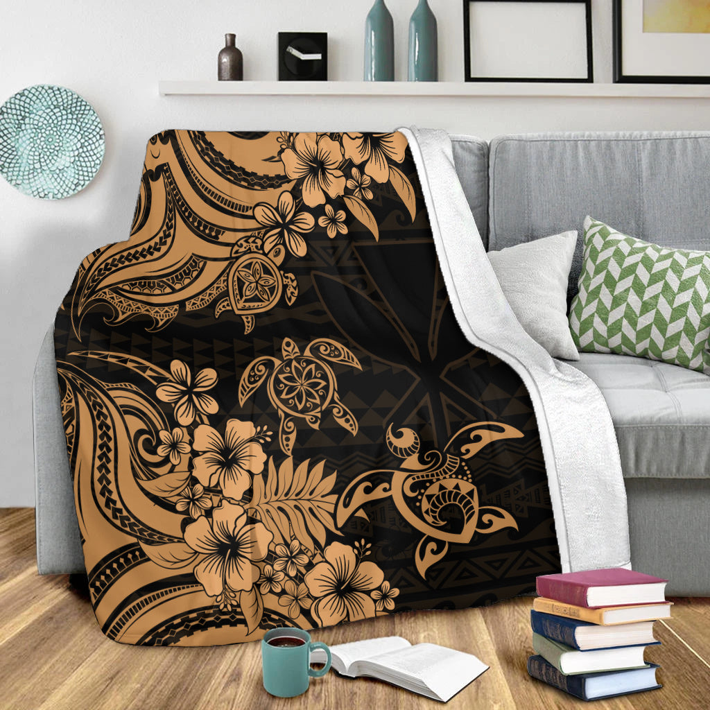 Hawaii Premium Blanket Kanaka Maoli Hibiscus Polynesian Tribal Turtle Print Style