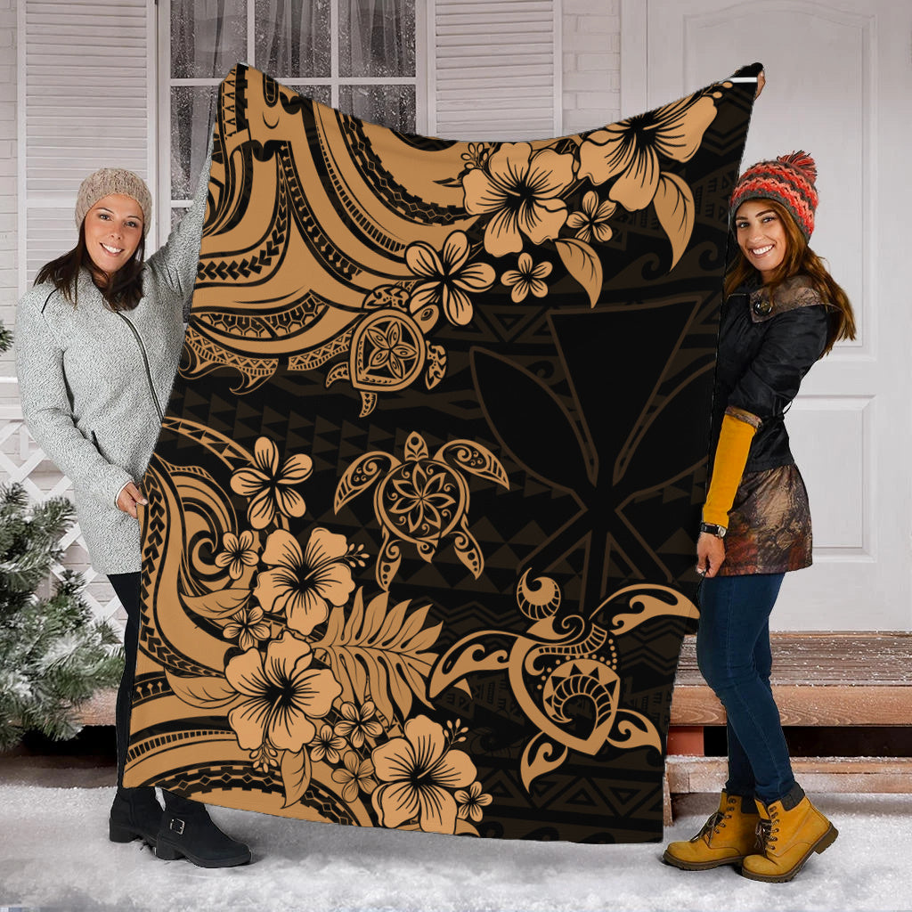 Hawaii Premium Blanket Kanaka Maoli Hibiscus Polynesian Tribal Turtle Print Style