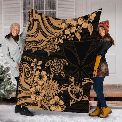 Hawaii Premium Blanket Kanaka Maoli Hibiscus Polynesian Tribal Turtle Print Style