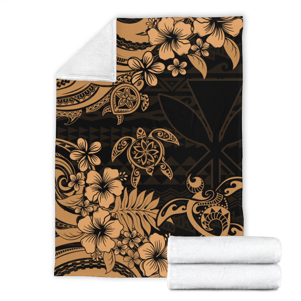Hawaii Premium Blanket Kanaka Maoli Hibiscus Polynesian Tribal Turtle Print Style